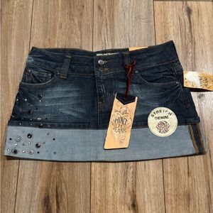 NWT Vintage Y2K Denim Mini Skirt with Stud Details by Hint Jeans